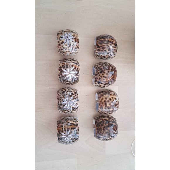Sets of 4 Real Natural & 4 Star Seashell Tiger Leopard Cowrie Shell Napkin Rings - Picture 3 of 9